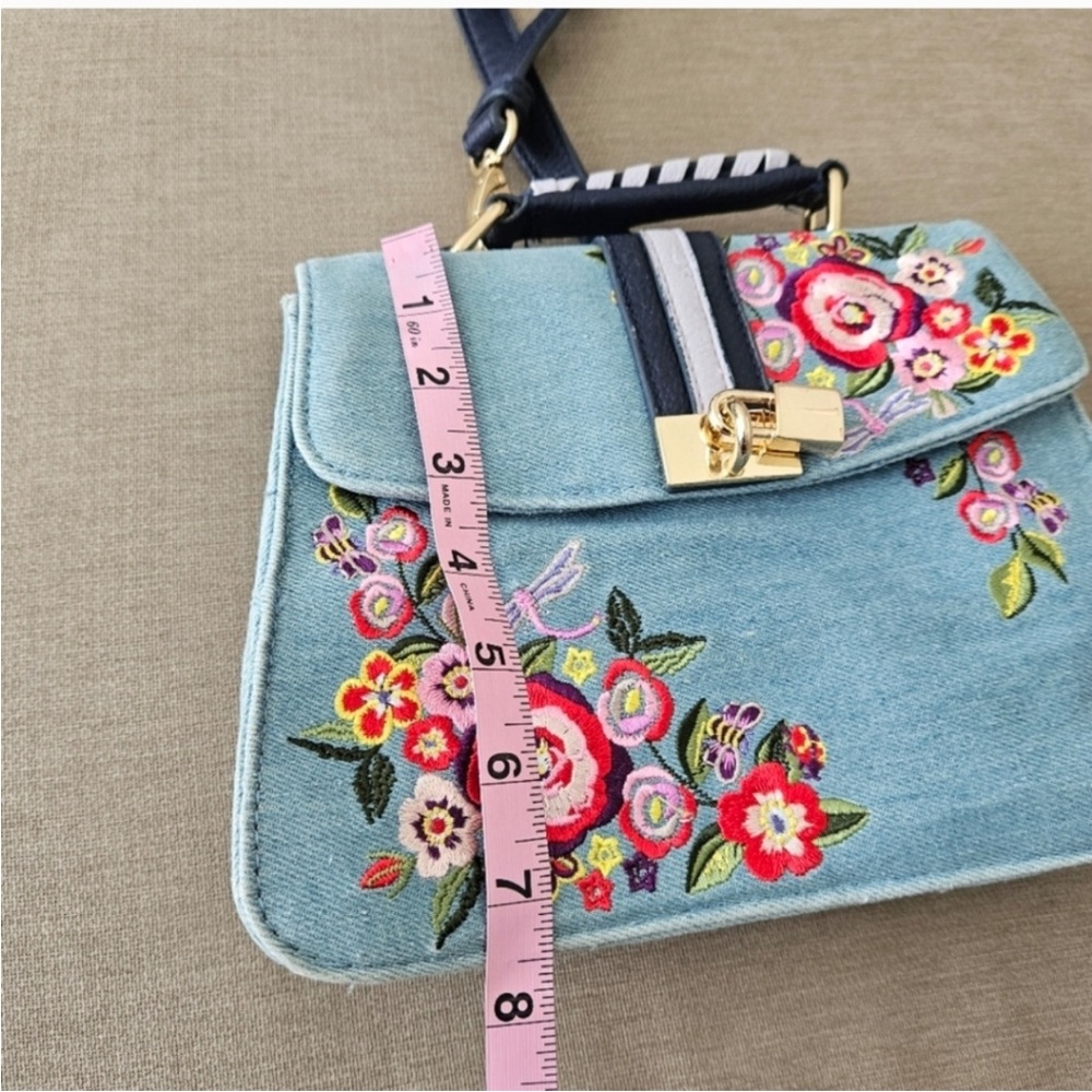 Floozie crossbody bag by Frost French blue denim jean embroidered floral - Picture 11 of 13